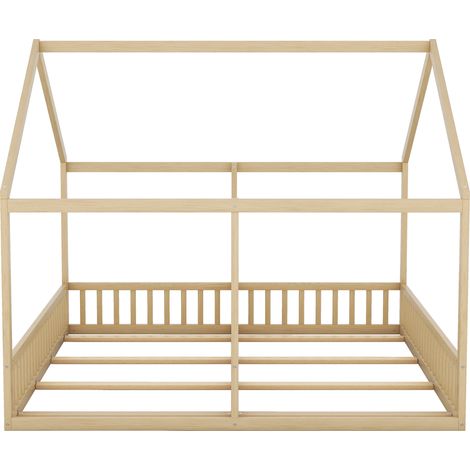 Lit cabane double pour enfants en bois de pin 90x200, bois (1/5)