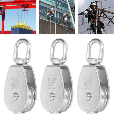 Vente de 3 poulies simples M50, en acier inoxydable 304, pour grues, avec une capacité de charge de 400 kg. Conviennent pour le levage d'échelles, de palans, d'élévateurs d'appareils de fitness et d'a (1/5)