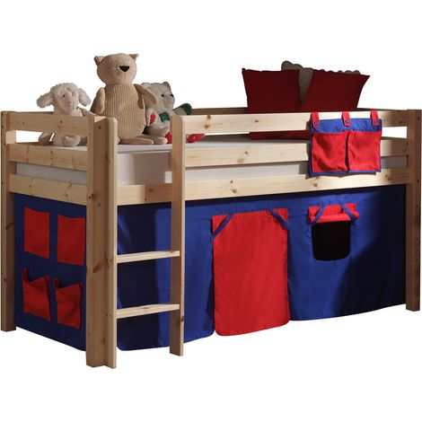 Kinderzimmer Spielbett PINOO-12 mit Textilset Domino in Kiefer massiv natur lackiert, B/H/T: ca. 210/114/106 cm