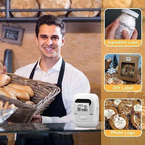 Mini-Barcode-Etikettendrucker/Etikettenmaschine, Selbstklebender Etikettendrucker, Bluetooth-Thermoetikettendrucker P50, Kompatibel mit Smartphones und PCs (Weiß, 1 Papierrolle) (1/5)