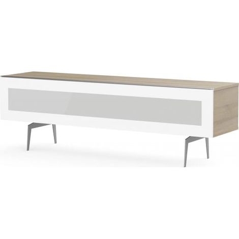 Meuble TV verre infrarouge et bois clair pieds métal Brisbane 160 cm (1/5)