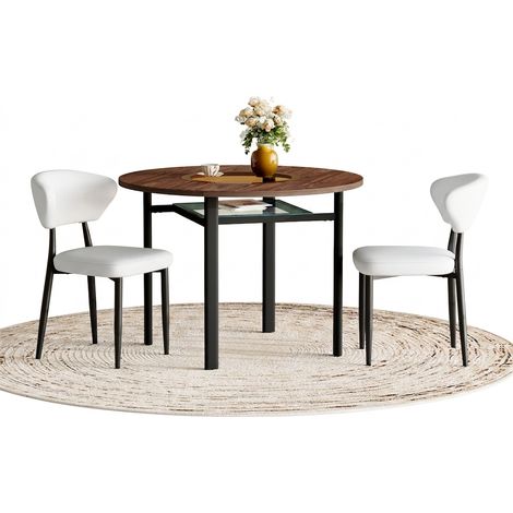 Ensemble table ronde et 2 chaises blanches, table ronde 100 cm pour 4 à 6 personnes, salle à manger et cuisine (1/5)
