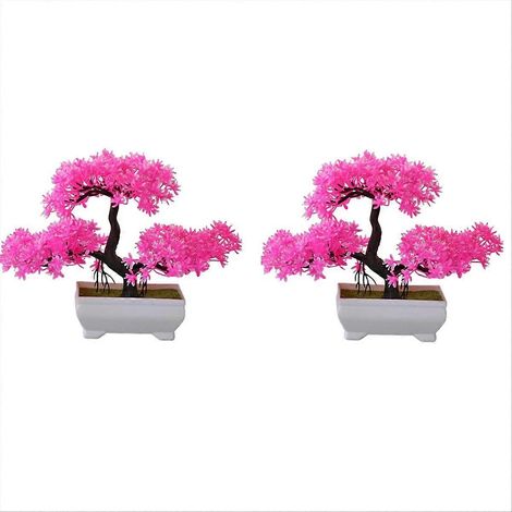 Set mit 2 rosa Plastiktöpfen für künstliche Bonsai, kleine Bäume und künstliche Pflanzen. (1/5)