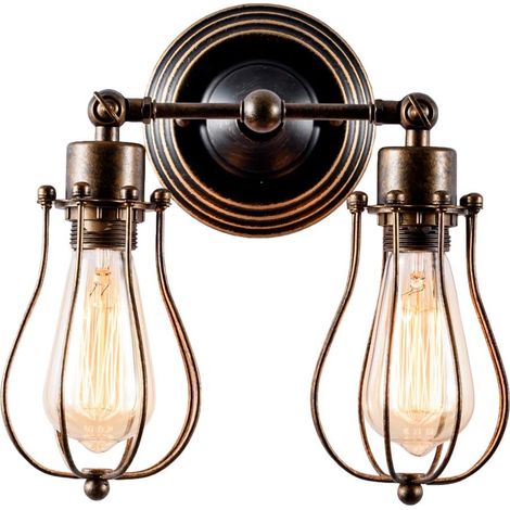 Applique murale industrielle, applique murale vintage, lampe industrielle, applique murale rétro pour loft, cuisine, café, maison, salon et chambre d'hôtel (2 lampes, ampoules non incluses) (bronze hu