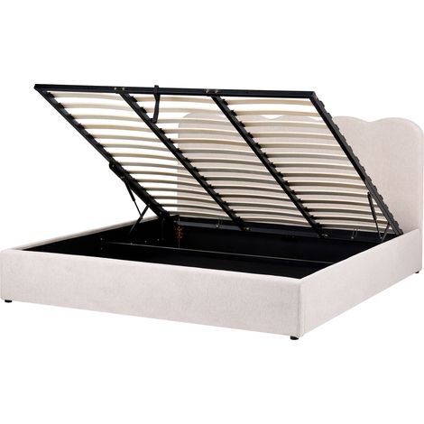 Cama con somier de tela 180 x 200 cm con cabecero espacio almacenaje elevable beige claro Nanterre (1/5)