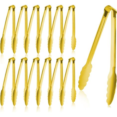 12-teiliges goldenes Buffetzangen-Set, 23 cm lange Servierzangen – robuste Küchen- und Grillzangen aus Edelstahl – (Gold, 23 cm) (1/3)