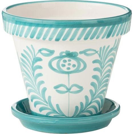 Pot Avec Soucoupe en Céramique "Granada" 35cm Bleu Aqua