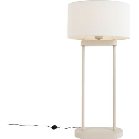 QAZQA Lampadaire beige avec abat-jour ovale en lin blanc 35cm - (1/5)
