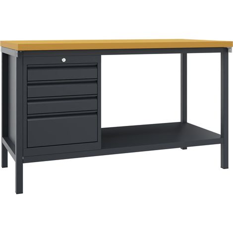 Pavoy Werkbank, 1500x700x900 mm, 1 Schubladenblock, 1 Boden, RAL 7016 (1/2)