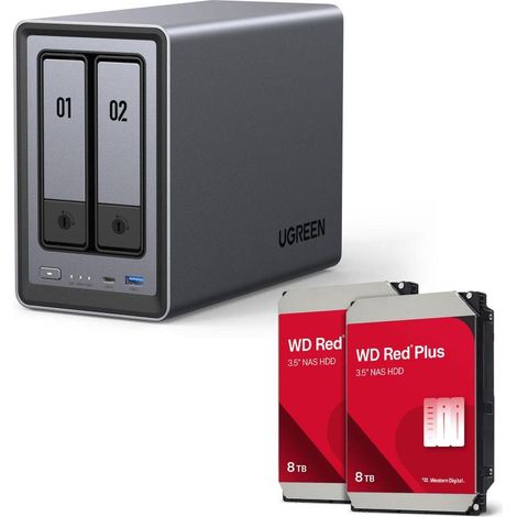 Sistema NAS Ugreen NASync DXP2800 de 2 bahías + disco duro Western Digital de 16 TB (2 x 8 TB)