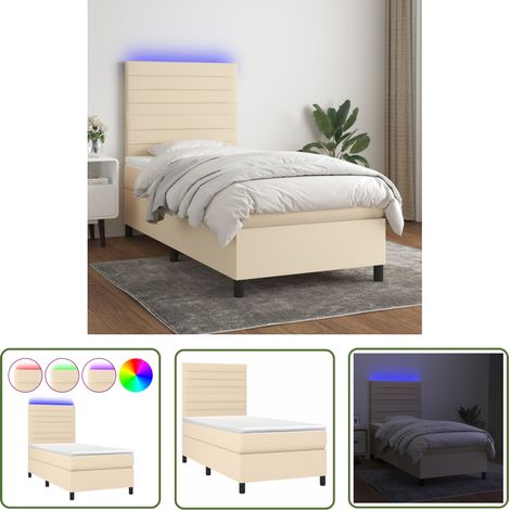The Living Store Boxspringbett mit Matratze & LED Creme 90x190 cm Stoff - Boxspringbett - Doppelbett - Schlafraumgestaltung - Cremefarbenes Bett - Bettauflage (1/5)
