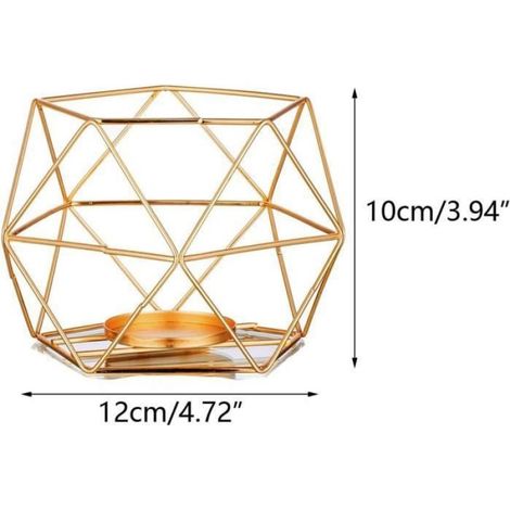 Bougeoir - Geometrique - Metal Dore - 10 cm - Pour Bougie Pilier - Lot De 2 (1/4)