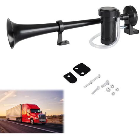 Klaxon À Air, Klaxon Voiture Air Horn, Avertisseur Sonore Voiture, Avec Compresseur D'air, 12V, 150db, Pour Moto, Bateau, Camion, Train (Noir) (1/5)