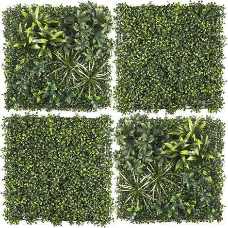 Lot de 4 Plaques Végétales Artificielles Panachées 50 x 50 cm - Mur végétal 1m² - Livraison gratuite