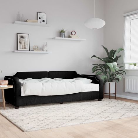 Lit Adulte,Lit simple,Lit de jour avec matelas noir 100x200 cm tissu CIV530536 (1/5)