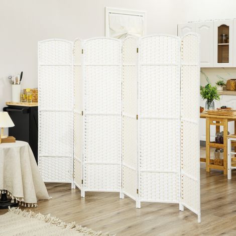 Paravento divisorio a 6 pannelli, pieghevole, 240x170 cm, ideale per soggiorno, camera da letto e ufficio, colore bianco.