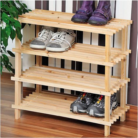 Ac-Deco – Range chaussures en bois 4 niveaux – Rangement ouvert pour 10 paires – Charge maximale 10 kg – Montage facile par emboîtement (1/4)