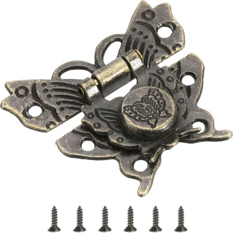 Loquet, 43 x 51mm Loquet Papillon Décoratif Rétro à Bascule de Boîte Bouton Caché Boucle Loquet avec Vis pour Boîte à Bijoux Valise Boîte à Outils Caisse en Bois, Bronze (1/5)