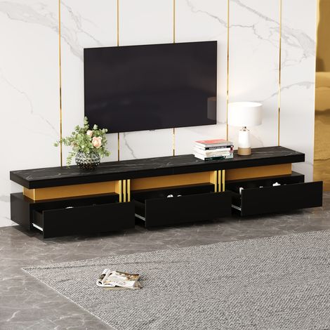 Mueble TV 200x40x42 cm textura de chapa de mármol con 3 cajones y sistema de gestión de cables apto para televises apto 90" (1/5)