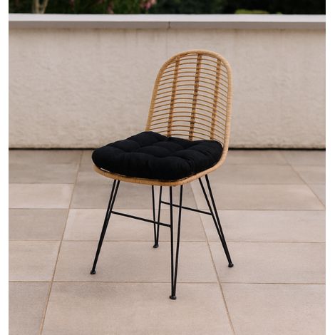 Chaise en rotin "Millau" - Beige - Chaise pour Extérieur ou Intérieur - Pieds en métal noir - L 55 x P 45 x H 95 cm - Livraison gratuite (1/5)