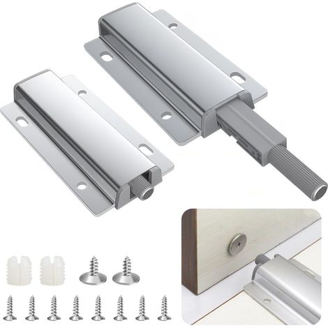 2 Pack Push to Open Door Catches,Magnetic Catches for Cupboards with Mounting Screws Soft Close Magnetic Damper Door Catch Release for Kitchen Cabinets/Cupboard/Wardrobes/Drawers(Silver) (1/5)