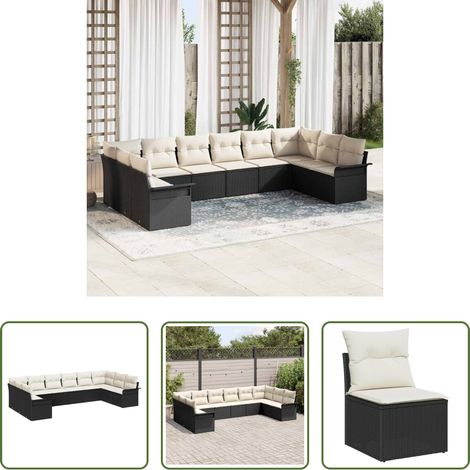 Poly-Rattan - Gartensofa-set mit Kissen 10 pcs Schwarz Poly-Rattan (1/5)