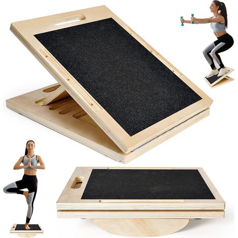 Planche D'équilibre et Planche Inclinée en Bois, Balance Board Antidérapante, Réglable Slant Board de Remise avec 5 Angles D'inclinaison, pour Les Squats, L'étirement Musculaire et L'équilibre (1/5)