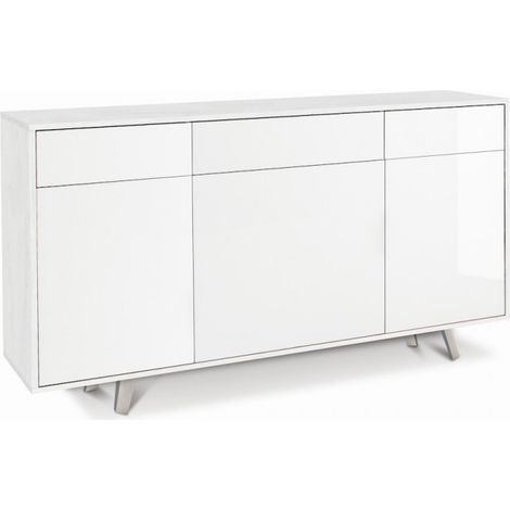 Mueble móvil con 3 puertas y 3 cajones, 164L x 41P x h92 – Acabado Blanco Mate – Sarmog