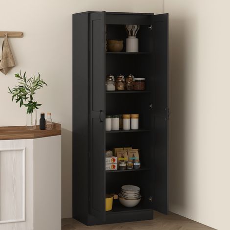 Armoire Meuble de Rangement 2 Portes 5 Étagères Style Contemporain 60Lx36,5lx175H Noir