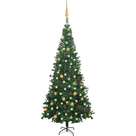 Set Albero Natale Artificiale LED e Palline Verde L 240 cm PVC (1/5)