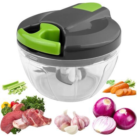 Mini Manual Kitchen Chopper, 520ml Wired Manual Onion Cutter, Hand Blender with 3 Stainless Steel Blades, Vegetable Chopper, Manual Onion Cutter, Onion Slicer (Green) (1/5)