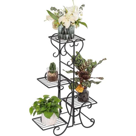 SiFree® Étagère Plante Intérieure Porte Plantes 107x57x22cm Fer Forgé Extérieur Intérieur de 5 Niveaux Support Pot de Fleurs Intérieur Charge Max 50kg (1/5)