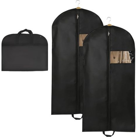 Set di 2 custodie porta abiti 120 × 60 cm, con cerniera e manici, antipolvere per blazer e camicie (nere) (1/5)