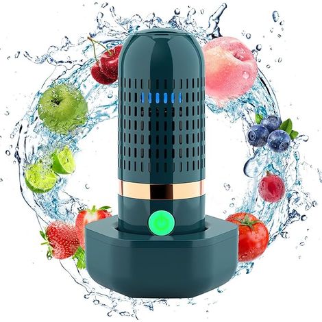 Lavatrice per frutta e verdura verde, portatile USB senza fili, che utilizza la tecnologia di purificazione agli ioni OH per la pulizia degli alimenti. (1/5)