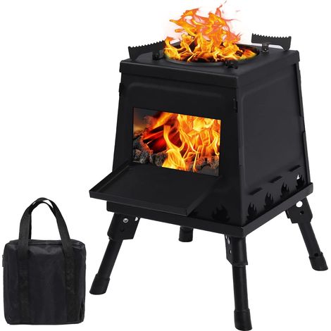 Réchaud à bois de camping portable en fonte, poêle à bois noir avec étui de transport pour la cuisine en plein air lors de randonnées. (1/5)