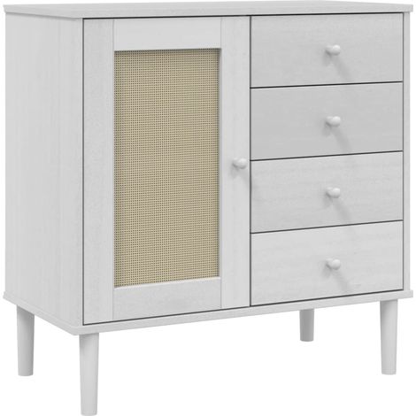 Credenza buffet cassettiera mobile contenitore organizer cucina soggiorno soggiorno effetto rattan 80 x 40 x 80 cm legno massiccio di pino bianco 020036226
