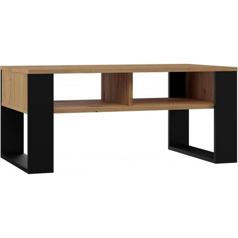 AUREA - Table basse rectangulaire style loft - Dimensions 90x58x50 cm - Table basse avec 2 étagères (1/4)