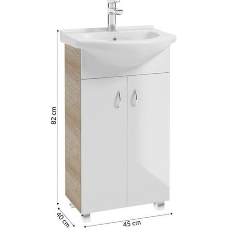 Meuble bas de salle de bain 85x50cm – Vasque céramique blanche – Chêne monumental – Montage facile – Résistant à l'humidité (1/5)