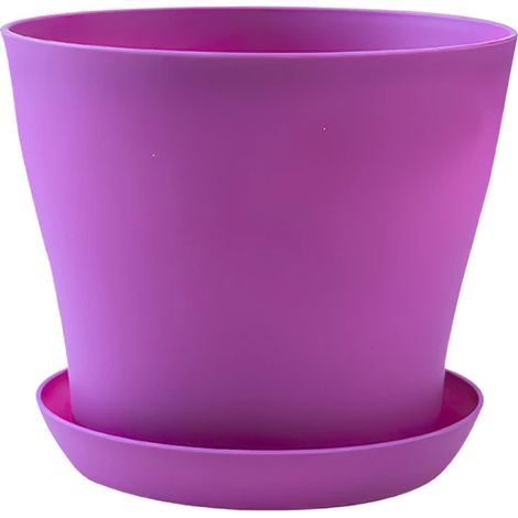Pots de fleurs en plastique (violet, 14 cm) pour balcon, plantes grasses et bonsaï d'intérieur, avec soucoupe. Multicolore. (1/4)