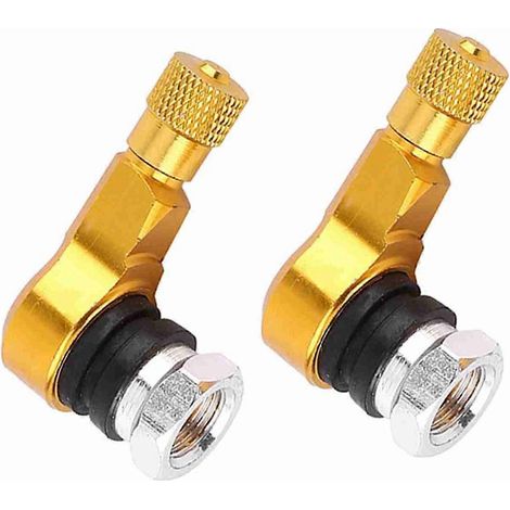 2pcs Embouts de valve en aluminium pour pneus de moto universels 11,3mm, tiges dorées à angle droit 90°, caps de valve de roue moto. (1/4)