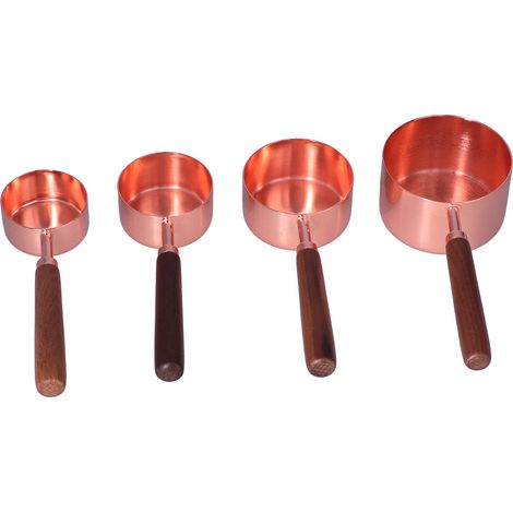 Ensemble de 4 tasses et cuillères doseuses avec manche en cuivre plaqué, ustensiles de cuisine pour la pâtisserie (1/5)