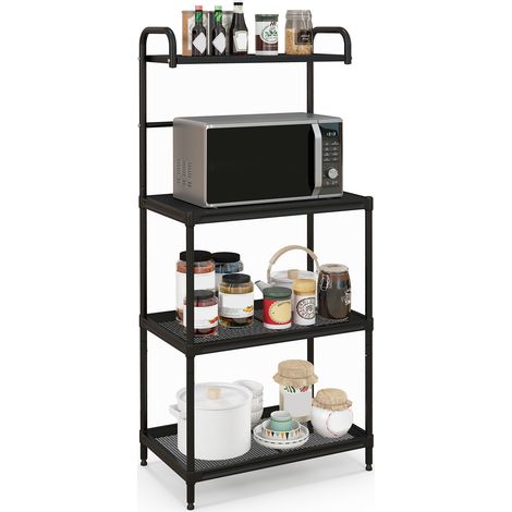 Étagère de Cuisine à 4 Niveaux, 59 x 34 x 136 CM, Étagère de Micro-Ondes avec Coussinets, Noir (1/5)