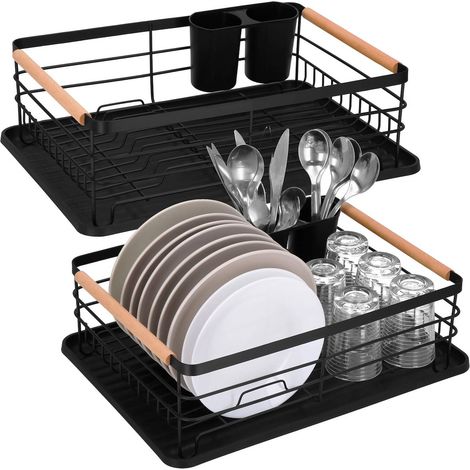 ASCIUGATORE PER PIATTI SCOLAPIATTI NERO GRANDE CON VASSOIO STAND PER PIATTI (1/5)