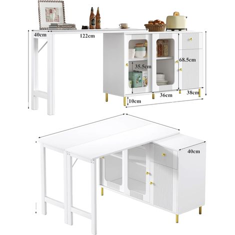 Aparador, diseño plegable, superficie giratoria, blanco. (1/2)