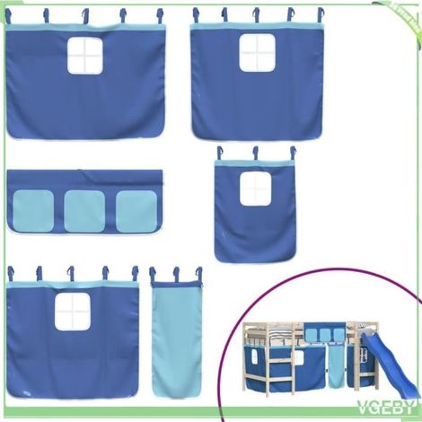Rideaux pour lit mezzanine - V GEBY - Bleu - 100% polyester - Poches de rangement - Dimensions variées (1/4)
