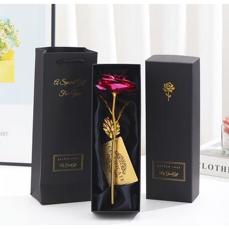 Coffret Cadeau Rose en Feuille d'Or pour Fête d'Anniversaire ou Cadeau pour Petite Amie - Rose Artificielle en Boîte (1/5)