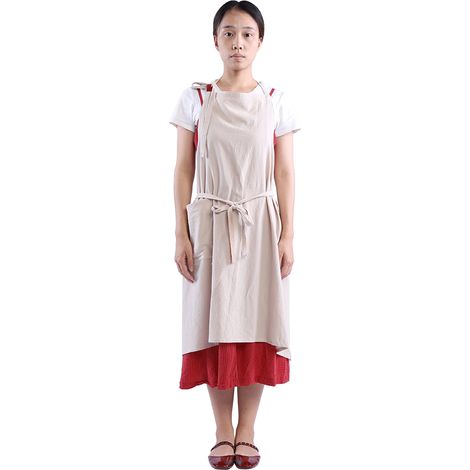 Tablier En Coton Beige Avec Poche - Matériau 100% Coton Naturel - Pour Cuisine Jardin Et Nettoyage - Taille Unique (1/5)