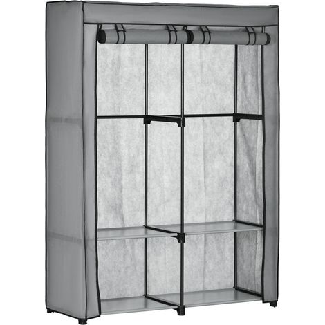 Armoire Penderie en Tissu Rangement Vêtements Garde-Robe avec 4 Étagères et 2 Tringles Housse Anti-Poussière - Gris (1/5)