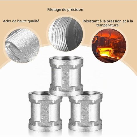 Manchon en Acier inoxydable 3/4 Pouce Filetage Femelle, Manchon Acier inoxydable Double Femelle 20/27, Connecteur Raccord 3/4" IG/IG, Raccord Fileté (1/2)
