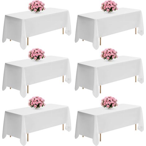 VEVOR Tovaglia per Tavolo Rettangolare, Tovaglia Lavabile in Lavatrice, Copritavolo in Tessuto di Poliestere Resistente alle Pieghe per Matrimonio, Festa, Banchetto, Bianco 6 Pezzi 1778 x 3048 mm